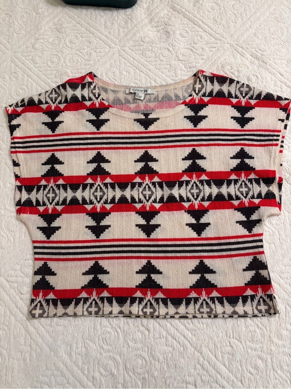 Forever 21 Red, Black & Cream Aztec Boxy Crop Top